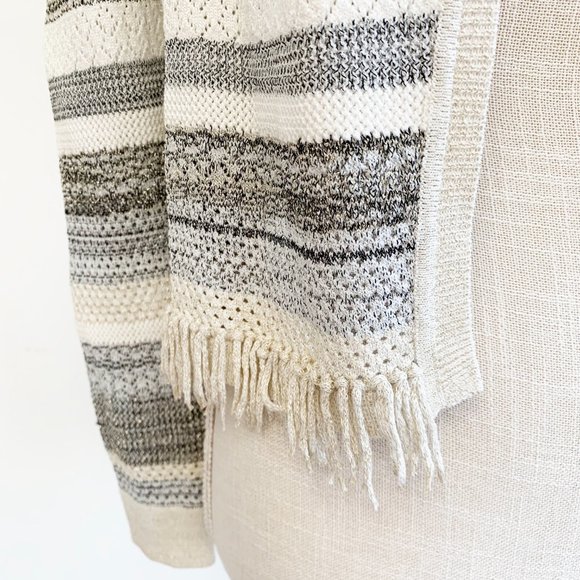 WHBM Knit Striped Open Front Cardigan with Gold Fringe | Coastal Grandmother - Picture 8 of 13